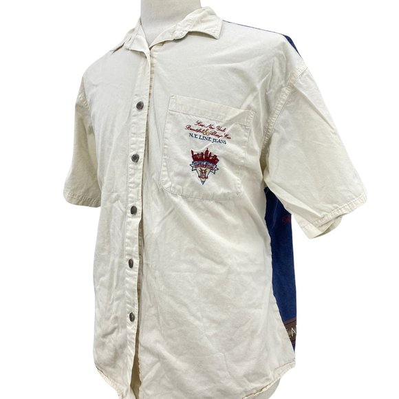 Vintage NY Line Men's Retro Graphic Button Down Beige Shirt Size Small 90's - Picture 3 of 6